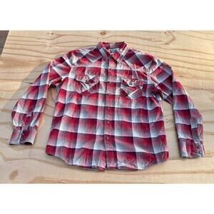Converse One Star‎ Flannel Long Sleeve Snap Button Down Red Plaid Size M